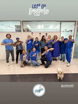 Group of people dressed in blue for a IG story