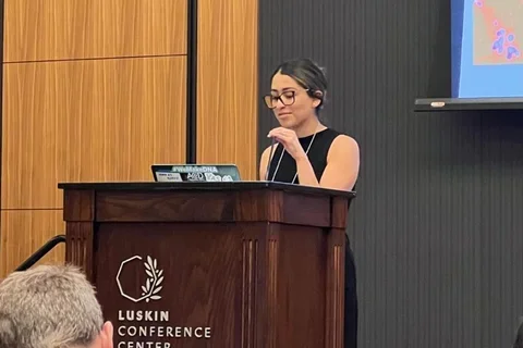 woman giving a talk