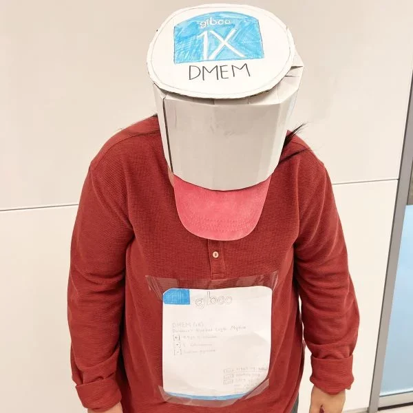 Cris wearing handmade cryopak costume