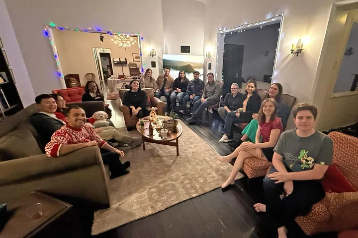 A group of people at a holiday party