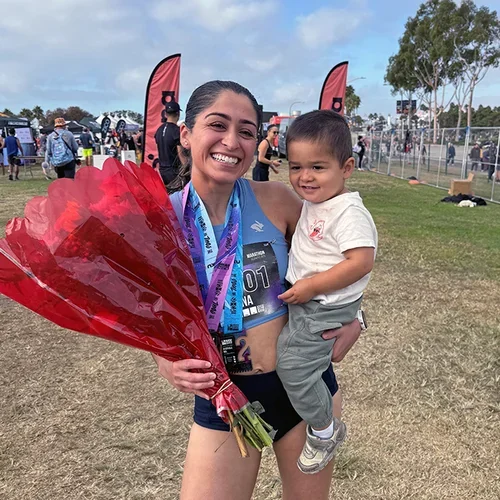 Salena Gallardo after the Long Beach marathon